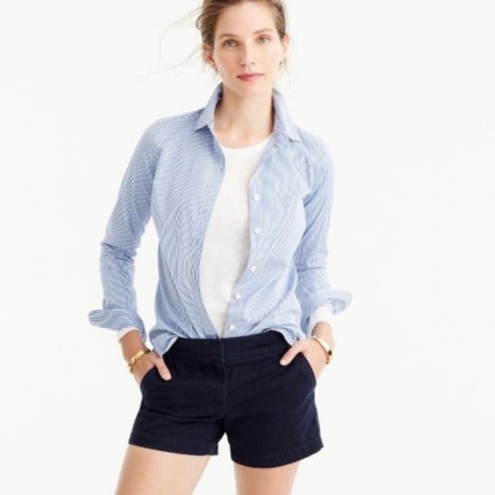 J Crew Chino Shorts Womens size 6 Navy Blue Mid Rise Relaxed Fit Classic Preppy